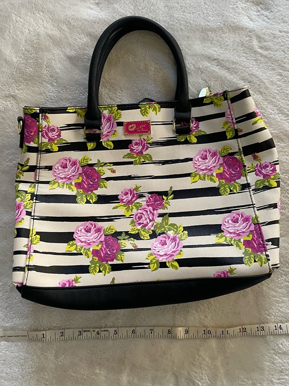 LUV BETSEY Floral Striped Tote Purse Bag Betsey Johnson - Picture 9 of 12
